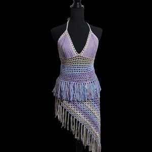 Crochet Asymmetrical Fringed Skirt Set